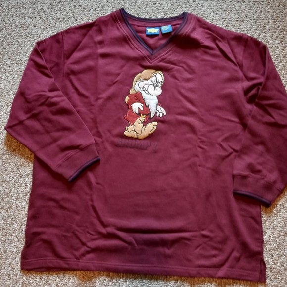 Disney Classics Grumpy XL Women's Sweatshirt 3/4 Sleeves Burgundy Red New - Picture 1 of 14